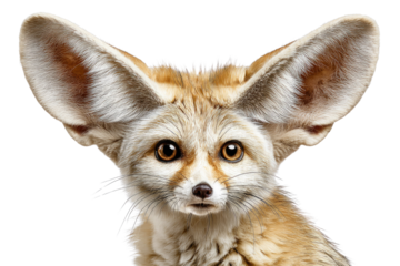 Close-up portrait of a Fennec fox with large ears, adorable expression. background removed