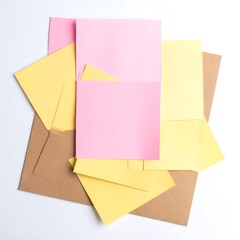 Pile of pastel sticky notes and a kraft envelope