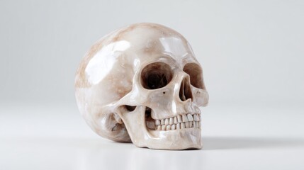 Obraz premium Detailed Depiction of a Realistic Human Skull Sculpture on a Neutral Background in a Well-Lit Setting