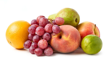 various fresh fruits on white background