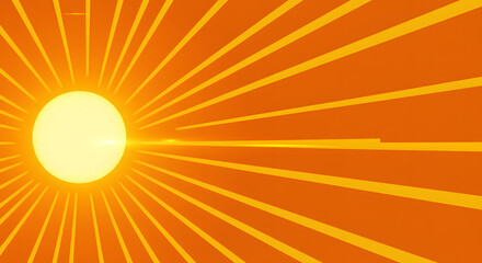 Obraz premium Stylized sun with radiating beams on orange background.