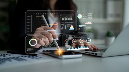 A project management dashboard with business performance analytics. A visualization of project timelines, KPIs, and company data for strategic review. Motif