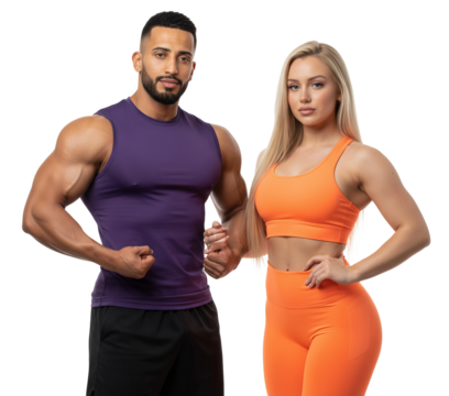 A Fit Couple Posing Confidently, Showing Off Their Muscular Physique and Athletic Bodies, Isolated on a Transparent Background PNG