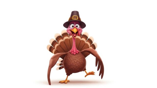 Thanksgiving Turkey Wearing Pilgrim Hat Posing for the Camera.