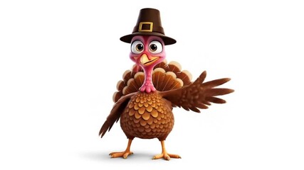 Charming 3D Animated Thanksgiving Turkey Character Waving Happily. - Powered by Adobe