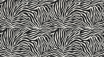 Zebra print pattern with black and white stripes, abstract design.
