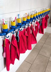Baby accessories in the bathroom of a kindergarten
