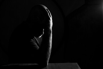 portraits face expression body movements modern man in black and white photo fine art silhouette...