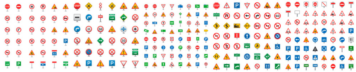 Collection of diverse traffic signs prohibiting and indicating road rules © Ceballos