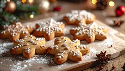 Festive Christmas cookies on a wooden board