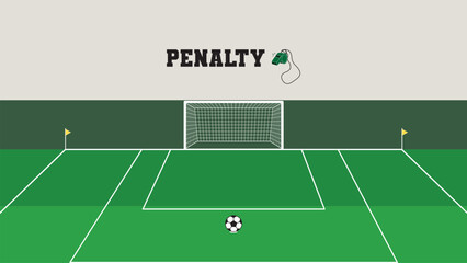 Flat design football penalty scene with green field goal net and ball for world cup 2026 background