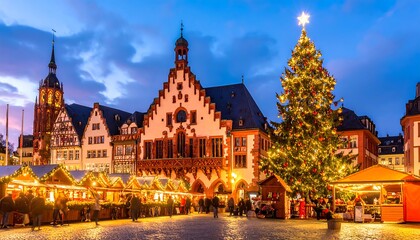 Fototapeta premium Festive Christmas market in a historic European town square
