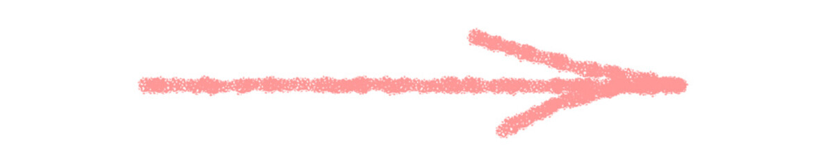 Arrow sketch with hand drawn style in pink pastel crayon. Pointer element as rough icon, soft texture and symbol detail. Subtle stroke and artistic form for creative concepts.