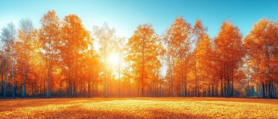 Autumnal Glory: A Sun-Drenched Forest in Golden Hues
