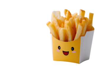 A cheerful yellow box overflowing with golden-brown, crispy French fries. background removed