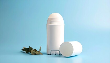 White deodorant stick on a light blue background