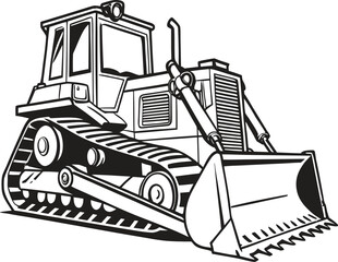 Heavy duty bulldozer with steel blade and tracks illustration