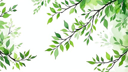 Abstract watercolor style art combination of art white and green themed background. Tree branches textured art with sense of colors