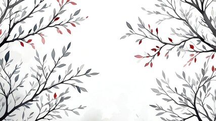 Abstract watercolor style art combination of art white and white themed background. Tree branches textured art with sense of colors