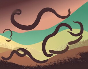 Abstract landscape with flowing, dark lines