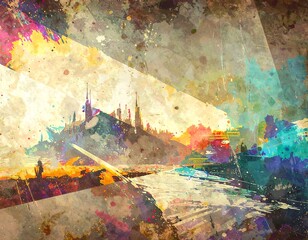 Abstract landscape with vibrant color splashes