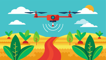 A drone equipped with infrared imaging technology captures thermal images of crops to identify areas with varying levels of water stress.. Vector illustration