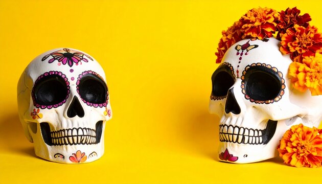 Creative image of Sugar Skull. makeup for Halloween or Dia De Mertos holiday.banner with place for text