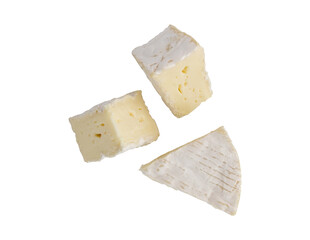 fresh camembert cheese isolated on white background, top view of camembert cheese piece