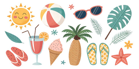 Summer Icons PNG Set – Fun Beach and Vacation Illustrations on Transparent Background