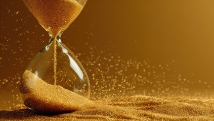 Golden hourglass with flowing sand