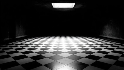 Empty hallway, checkered floor