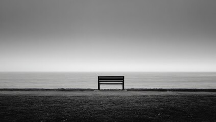 Empty bench on a foggy beach (1)