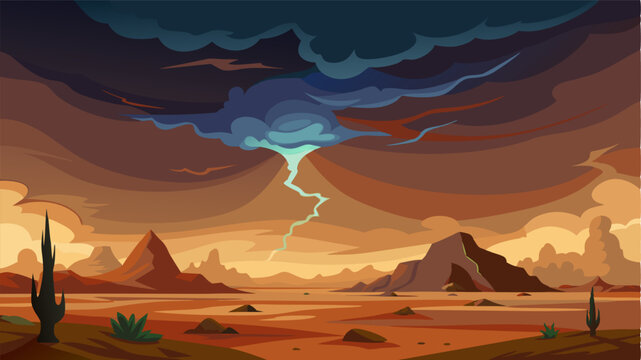 A storm brews on the horizon adding an ominous touch to the already harsh and desolate desert landscape devoid of any signs of human life.