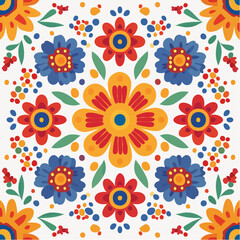 Vibrant Red Orange Blue Floral Pattern