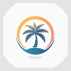 Obraz premium Palm Tree Sunset Icon: Tropical Summer Design