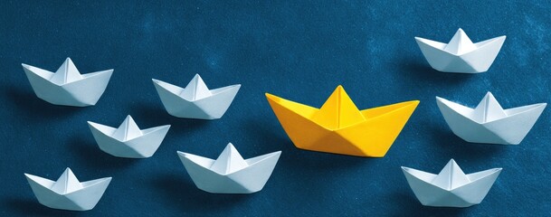 Obraz premium Paper boats, different color, leadership concept