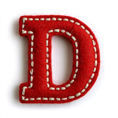 Red felt letter "D" with white whip stitching, clean and bold on white, craft meets minimal detail.