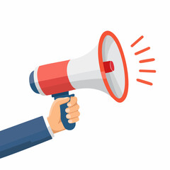 Hand Holding Red And White Megaphone Announcement
