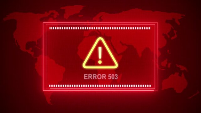 Error 503 warning. Cybersecurity defense and system protection from hackers, secure digital systems, cyberattack prevention. Digital security and risk control.