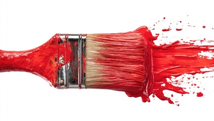 Red paintbrush with paint splatters