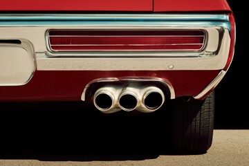 Classic red car's rear bumper