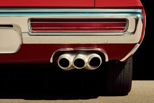 Classic red car's rear bumper - Powered by Adobe