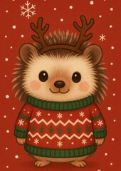 Fototapeta premium Cute festive hedgehog illustration