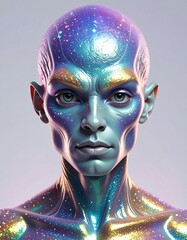 Alien portrait with iridescent skin