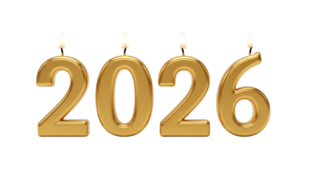 Golden candles spell out the year 2026, glowing brightly and celebrating a new year