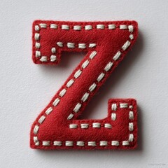 Red felt letter "Z" with white whip stitching, clean and bold on white, craft meets minimal detail.