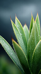 Fototapeta premium Close-up of agave plant with dew drops on green leaves