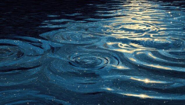 Rippled water surface with golden sparkles