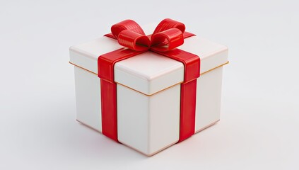 Obraz premium A white gift box with a red ribbon and bow
