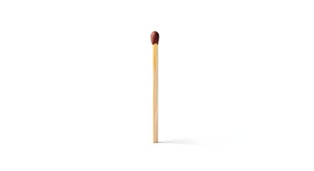 Single wooden matchstick standing upright with red tip on clean white background